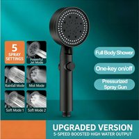 High Pressure Handheld Shower Head w/ ON/OFF Switch 5 Mode Water Saving Silicone Nozzle Anti-Clog Universal Grip ABS Rustproof