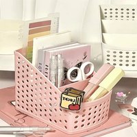 Multi-Layer Desktop Pen Holder Large Capacity Plastic Hollow Stationery Organizer Portable Desk Storage Basket for Office School