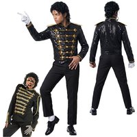 2026 New Arrival Boys 70s 80s Pop Stage Super Star Singer Halloween Cosplay Michael Jackson Black Military Jacket For Kids