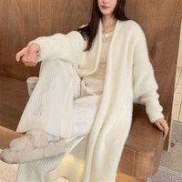 White Long Cardigan for Women 2026 New Winter Clothes Knitted Fluffy Long Sleeve Cashmere Sweater Coat Korean Style Warm Vintage