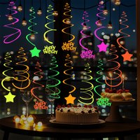 Luminous Birthday Party Swirl hanging Decor Happy Birthday letter Star Garland Streamers Glow in the Dark Neon Party Supplies