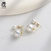 ORSA JEWELS Vintage Shell Pearl Earrings 925 Sterling Silver 12mm Big Round Shell Dangle Earrings Fashion Jewelry PSE03