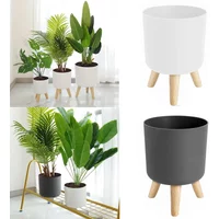 Flower Pot With Wood Holder Plant Stand Display Rack Planter For Indoor Desktop Living Room Decoration Floor-standing Flower Pot