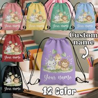 Customizable Drawstring Bag Featuring a Charming Trio of Animals, Perfect for Birthdays, Showers, Or Parties.