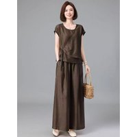 Faionable Summer 2025 Agel Loose Commute Simple Set Ele Senior Women's Cotton Long Pants ort Sve Two-Piece Suit