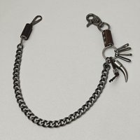 Chain For Pants Wolf Tooth Charm KeyChain Hip-hop Street Punk Alloy Plating Black Chains genuine leather sheath Versatile