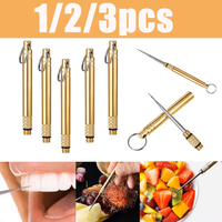 1/2/3pc Titanium Brass Toothpick Outdoor Stronger Than Dental Floss Camping Tool Apply To Personal Daily Cleaning Fruit Fork