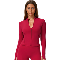 Yoga T-shirts Solid Sports Top Female Zipper Jacket Crop Tops Slim Quick Dry Gym Fitness Sport Wear Long Sleeve Running Shirts