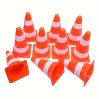 10Pcs All-Red Reflective Traffic Cones - Sunproof Plastic Triangle Road Barriers for Parking Safety