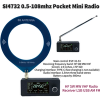 SI4732 0.5-108mhz Portable Radio LSB USB AM FM Pocket Mini Radio 1.9inch IPS Screen All Band Radio Receiver HF SW MW VHF Radio