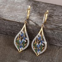 Creative Temperament Micro-inlay 5A Zircon Leaf Dragonfly Oil Painting Dangle Earrings for Women Fashion Vacation Jewelry Gifts