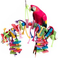 Parrot Chew Toy Multicolored Wooden Cotton Rope Birds Toy Bite Bridge Parrot Foraging Tearing Cockatiels Training Hang Swings