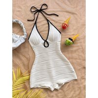 Summer Backless Sleeveless Halter Mini Playsuits Women 2026 V Neck Romper Streetwear Black White Female Shorts Jumpsuits