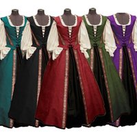 Medieval Renaissance style square collar, waist cinching, and large swing two-piece dress set for women, vintage dress