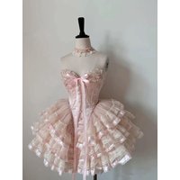 Pink Victorian Gothic Mini Evening Cocktail Dresses Ruffles Lace-up Corset Sweetheart Lolita Rococo Prom Party Gown