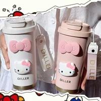 Cartoon Cute Hello Kitty Cup Portable Student New Water Cup High Beauty Coffee Cup Simple Cooling Stainless Steel Insulated Cup