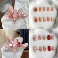 10Pcs 3D Relief Cute Rabbit and Strawberry with Cat's Eye Wearable Press on Nails Bear Print Funny Nail Art Sweet Nail Stickers