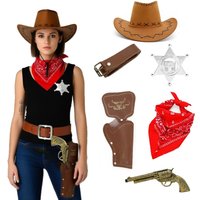 6pcs Medieval Cosplay Outfit Set Cowboy Holster Hat Toy Gun Cowboy Belt Holster Clothing Accessories Halloween Party Prop Set