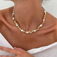 Lacteo Trendy Gold Color Plastic Beads Creative Necklace Women Retro Imitation Pearl Banquet Aesthetic Jewelry Accessories Gift