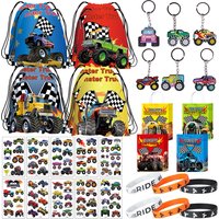 Monster Truck Party Gift Bag Drawstring Backpacks Racing Theme Treat Bag Tattoo Sticker Monster Truck Boy Birthday Decor