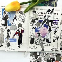 51pcs Cute Girl's Happy Life Character Boy Handbook Sticker Material Package Set Simple Ins Style Scrapbooking