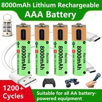 Durable AAA Rechargeable Battery Large Capacity 8000mAh Battery USB-C Fast Charge 1200 Cycle for Toy Camera Clock Remote Control