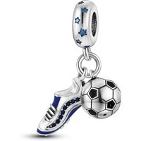 925 Sterling Silver Football Soccer Shoe Dangle Charm Blue CZ Bead Fits Original Bracelet Necklace DIY Jewelry Gift for Women
