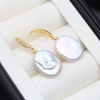 Genuine Original Baroque Pearl Earrings For Women,Gold Plated River Pearl Drop Earring Wife Mothers Annniversary Gift White
