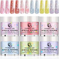 6pcs Color Sequins Dipping Nail Art Powder Natural Dry No Lamp Cure Nail Pigment Dust Gel Glitter French Acrylic Manicure DIY *^