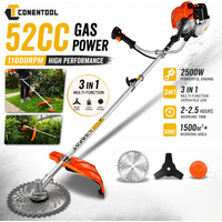 CONENTOOL Gas Brush Cutter 3 in 1 String Trimmer 52cc 2500W 2 Stroke Grass Trimmer with Saw Blade Metal Blade and Trimmer Line