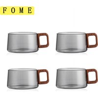 2/4pcs High Borosilicate Glass Coffee Mug Set Heat-resistant Teacup With Wood Handle Espresso Cup For Milk Latte Cappuccino Gift