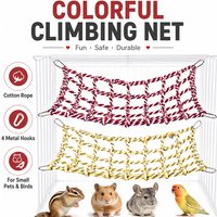 Small Pet Cotton Rope Climbing Net Hamster Squirrel Parrot Cage Hammock with 4 Hooks Colorful Bird Toy for Resting Play