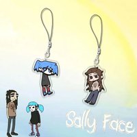 Game Sally Face Sal Larry Cosplay Keychain Acrylic Rope Keyring Two-sided Key Phone Chain Bag Pendant Halloween Accessories