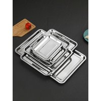 Stainless Steel Barbecue Tea Storage Serving Trays Rectangle SteamedRice Sausage Plate Grill Meat Restaurant Metal Utensils 1PC