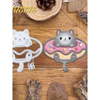Original Lovely Cat with Donut Shaker Cat Metal Cutting Dies Scrapbooking Decorative Embossing