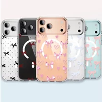 Case For iPhone 17 16 Pro 11 12 Mini XS Max X XR 7 8 16E 17Air For Magsafe Wireless Charge Cute Bow Transparent Soft Cover