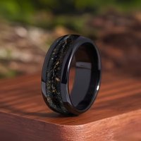 SUNFLOWERZHU Fashion Men Black Stainless Steel Rings Starry Night Meteorite Inlay Wedding Band Steel Ring Unique Jewelry