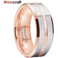 Beveled Rose Gold Plated Tungsten Carbide Ring for Men Women Fashion Engagement Wedding Band