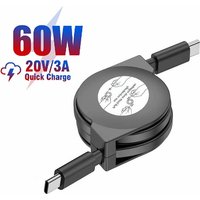 PD 60 W USB-C-einziehbares Datenkabel, für MacBook-Schnellladekabel, kompatibel mit Typ-C-Handy-Switch-Tablets und mehr