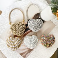 Heart Shaped Diamond Encrusted Glass Stone Evening Bag Women's Chain Handbag Stylish Crossbody Bag Elegant Shape