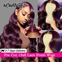 34in 99J Burgundy 13x6 HD Lace Front Human Hair Wig Pre Cut Lace Body Wave Wigs Pre Plucked Deep Side Parting Brazilian Hair