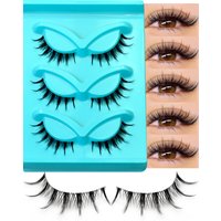 VELTRINAY 3 Pairs Natural Looking Manga Anime False Eyelashes Clear Band Fluffy Faux Mink Lashes Strip Lashes Makeup