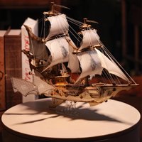 DIY 3D Wooden Fanstasy Elf Ship Jigsaw Puzzles Miniature Model Kits with Lights for Friends Girls Birthday Gifts