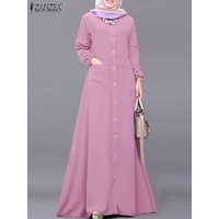 Women Autumn Muslim Dress ZANZEA Turkey Abaya Dubai Robe Elegant Long Sleeve Buttons Down Maxi Vestidos Kaftan IsIamic Clothing