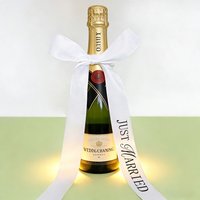 10pcs Just Married Satin Ribbon Bow Champagne Wine Bottle Ribbon for Wedding Bridal Shower Engagement Party Decoration Supplies