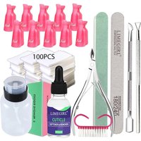LIMEGIRL Nail Gel Polish Remover Tools Set with 100Pcs Bag Cotton And File Clipper for Manicure Nail Art UV Soak Off Removal Kit