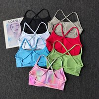 Women's Solid Color Fitness Bra Soft Cross Back Gym Sports Top with Chest Pad Push-Up Yoga Vest Sport Bra Yoga Gym Crop Top
