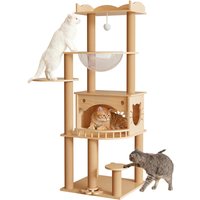 Solid Pine Wood Cat Tree for Indoor Cats,56.7” Tall Modern Cat Tower with Clear Acrylic Hammock & Condo House,Heavy Duty Wooden