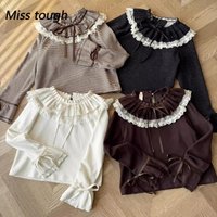 Winter Korean Fashion Y2k Women Blouses Lolita Style Japanese Lace Patchwork Pullover Tops Warm Cosplay Sweet Woman Outfits 2025