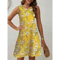 Casual Yellow Floral Dress Women Sleeveless Soft Sundress Fresh Flower Graphic Summer Daily Wear Clothing Female Trendy New